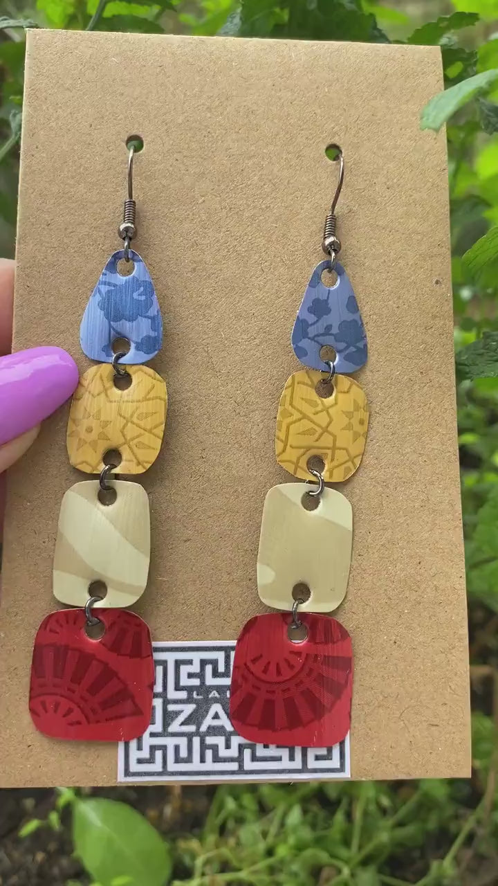 Colourful, Blue, Light Brown, Red Boho Statement Earrings | Upcycled Nespresso Pods Jewelry | Handcrafted Eco-Friendly, Sustainable  Gift