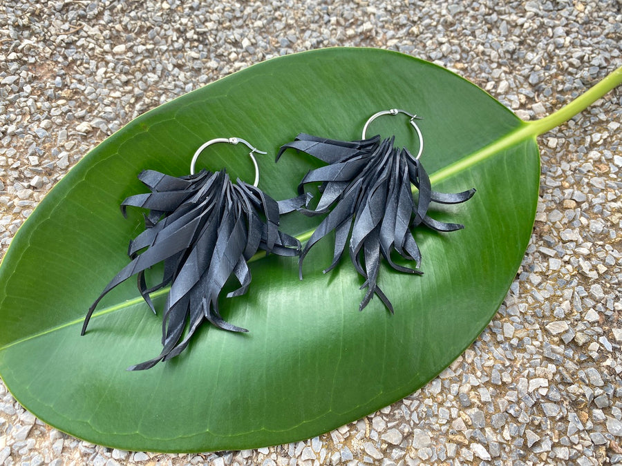 recycled statement earrings, bicycle inner tube earrings, bold jewellery by Laura Zabo