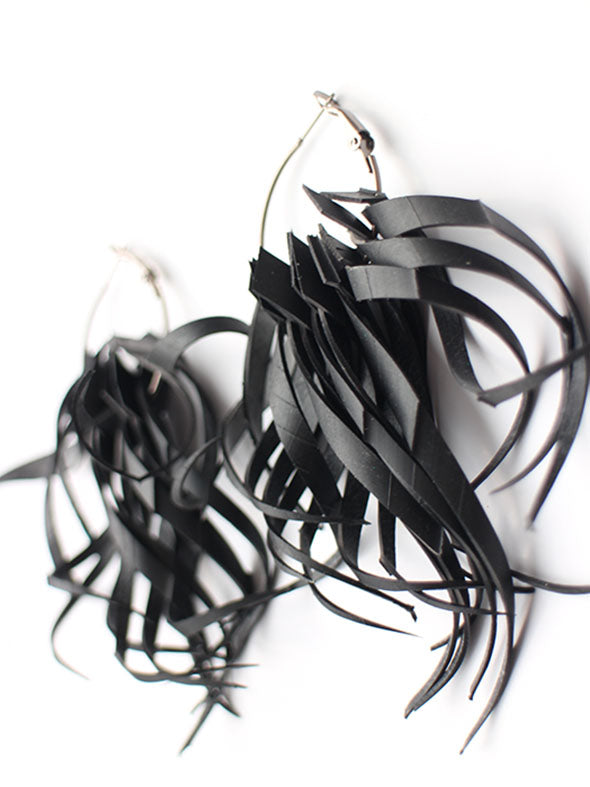 recycled statement earrings, bicycle inner tube earrings, bold jewellery by Laura Zabo
